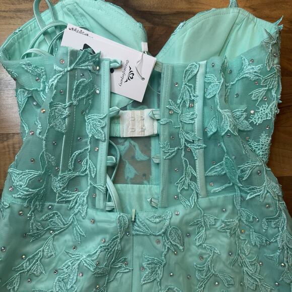 NEW Light Green Strapless Corset Back Homecoming Cocktail Dress - Picture 4 of 7